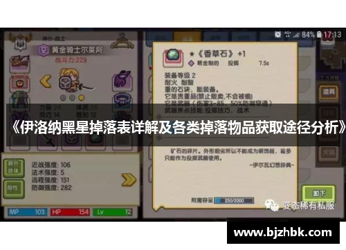 《伊洛纳黑星掉落表详解及各类掉落物品获取途径分析》